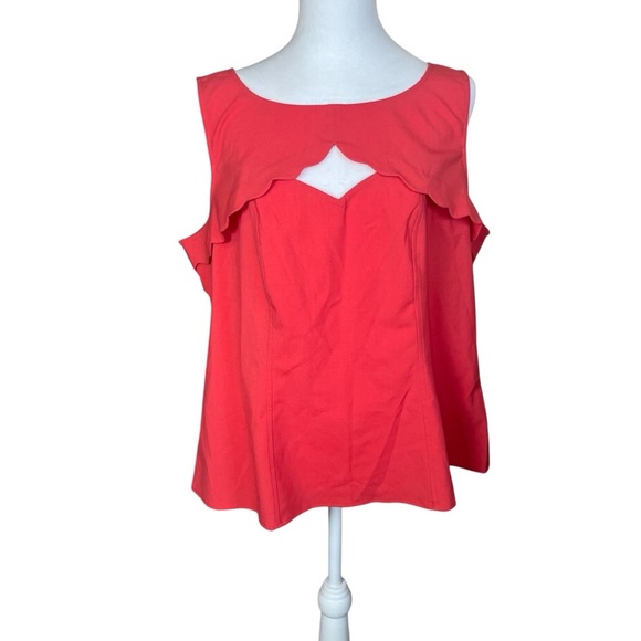 ModCloth Coral Plus Sleeveless Blouse Scalloped Cutout 1X Zip Close Party Spring - Picture 1 of 9